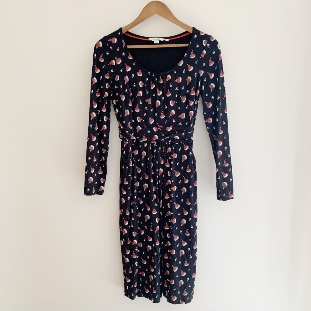 Boden Black Floral Scoop Neck Mabel Dress Sz 4L Classic Workwear